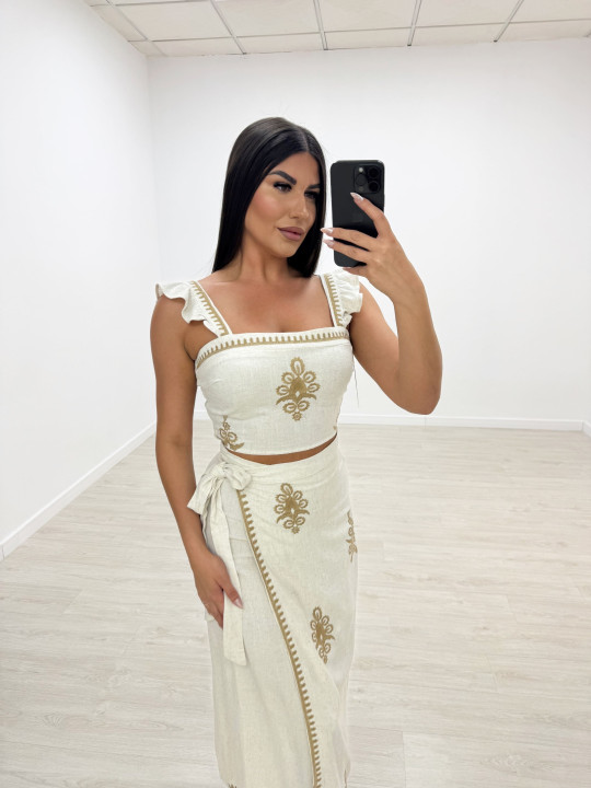 CONJUNTO FALDA LINO BORDADO CONJUNTO FALDA LINO BORDADO
